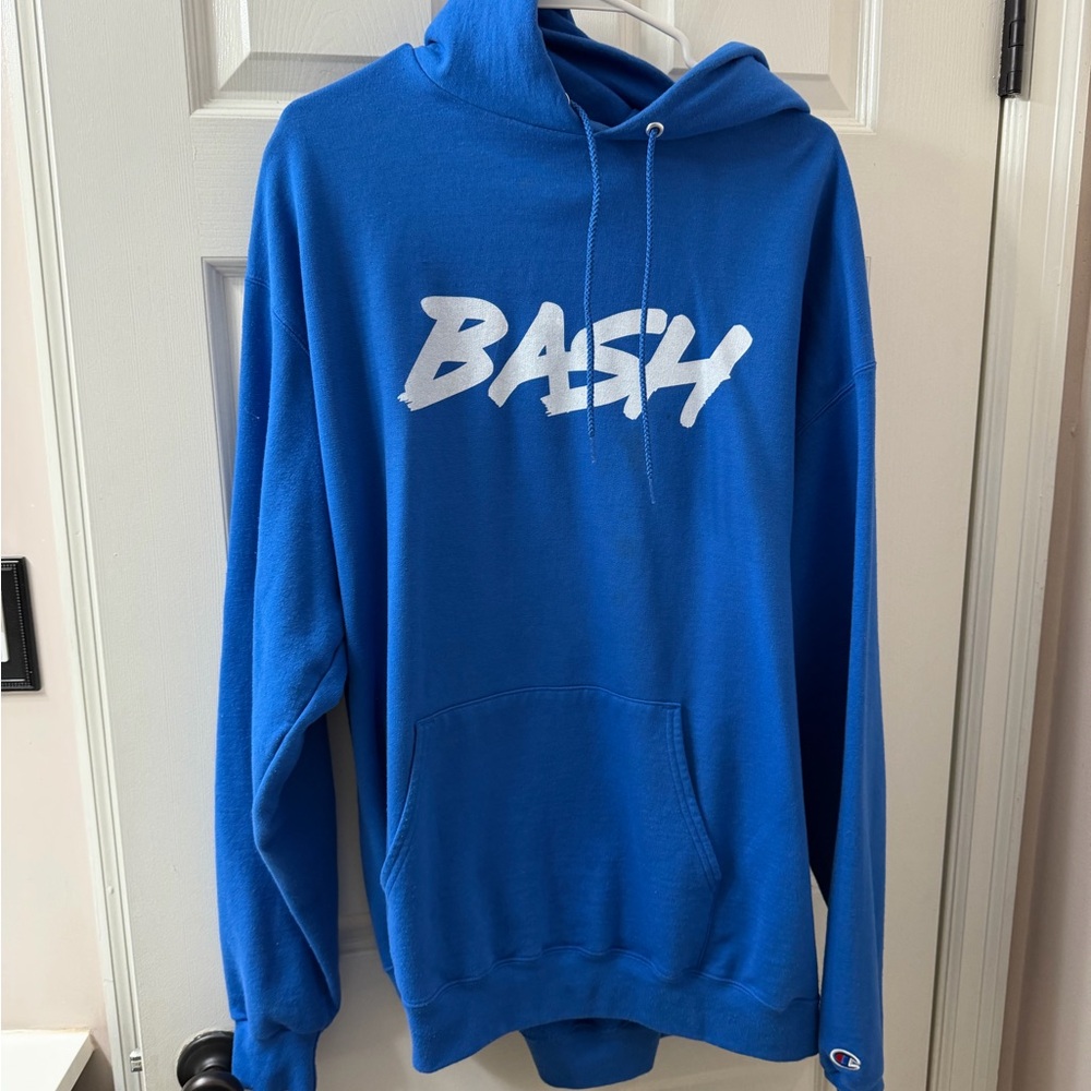 Champion Royal Blue Crewneck Hoodie with White 'BASH' Graphic